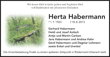 Traueranzeige von Herta Habermann von Offenbach