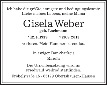 Traueranzeige von Gisela Weber von Offenbach