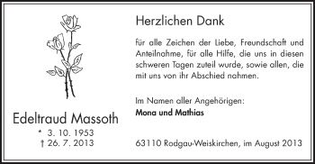 Traueranzeige von Edeltraud Massoth von Offenbach