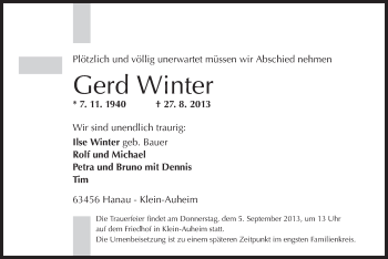 Traueranzeige von Gerd Winter von Offenbach