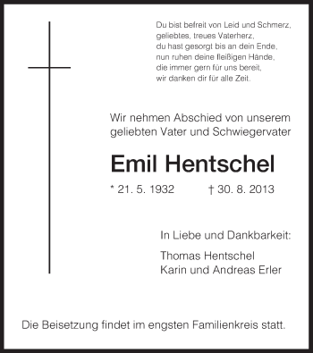 Traueranzeige von Emil Hentschel von Offenbach