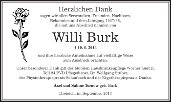 Traueranzeige von Willi Burk von Offenbach