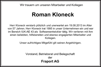 Traueranzeige von Roman Kloneck von Offenbach