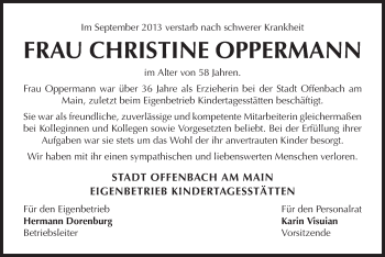 Traueranzeige von Christine Oppermann von Offenbach