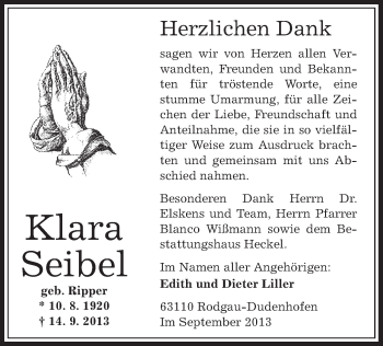 Traueranzeige von Klara Seibel von Offenbach