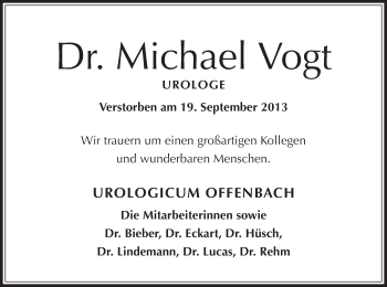 Traueranzeige von Michael Vogt von Offenbach