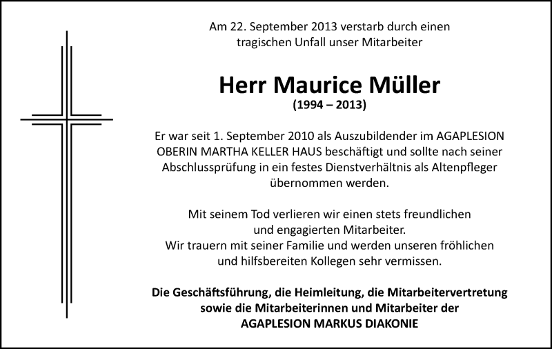  Traueranzeige für Maurice Müller vom 25.09.2013 aus Offenbach
