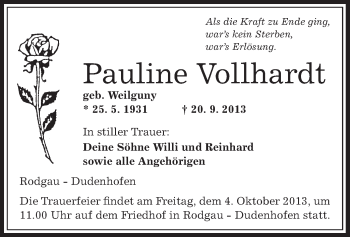 Traueranzeige von Pauline Vollhardt von Offenbach