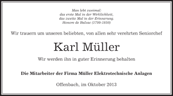 Traueranzeige von Karl Müller von Offenbach