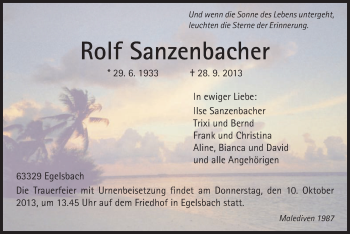 Traueranzeige von Rolf Sanzenbacher von Offenbach