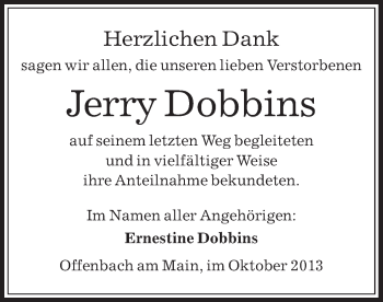 Traueranzeige von Jerry Dobbins von Offenbach