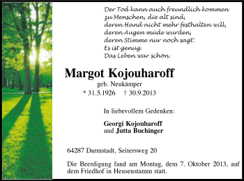 Traueranzeige von Margot Kojouharoff von Offenbach