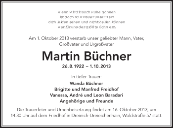 Traueranzeige von Martin Büchner von Offenbach