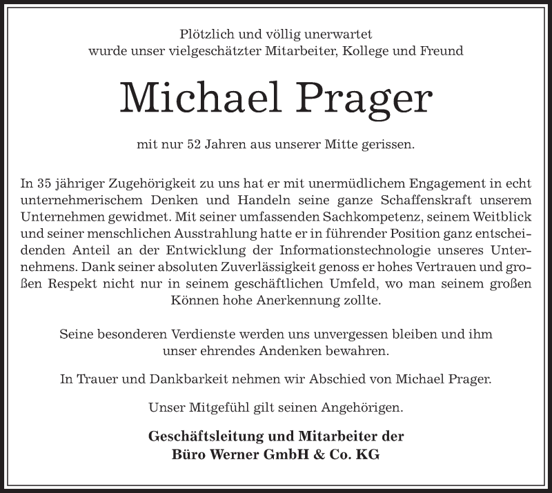  Traueranzeige für Michael Prager vom 14.10.2013 aus Offenbach