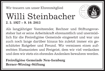 Traueranzeige von Willi Steinbacher von Offenbach