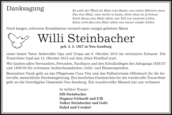 Traueranzeige von Willi Steinbacher von Offenbach