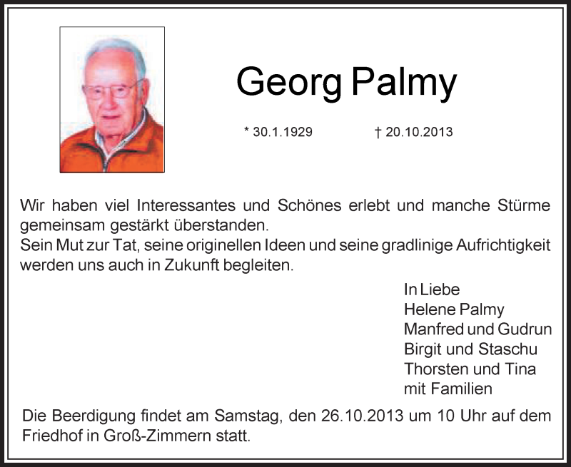  Traueranzeige für Georg Palmy vom 24.10.2013 aus Offenbach