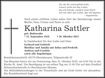 Traueranzeige von Katharina Sattler von Offenbach