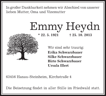 Traueranzeige von Emmy Heydn von Offenbach