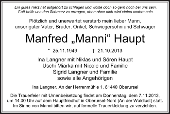 Traueranzeige von Manfred Haupt von Offenbach