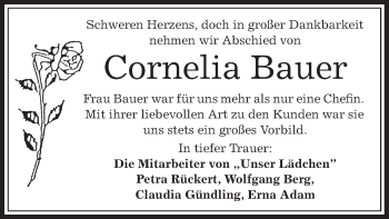 Traueranzeige von Cornelia Bauer von Offenbach