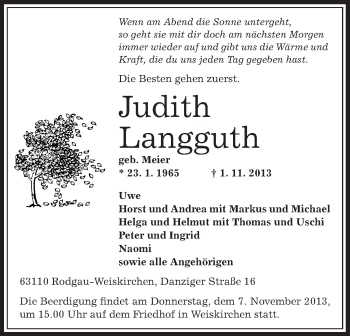 Traueranzeige von Judith Langguth von Offenbach