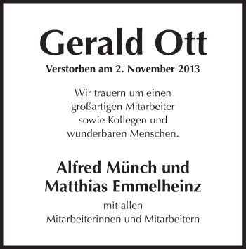 Traueranzeige von Gerald Ott von Offenbach