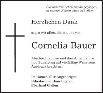 Traueranzeige von Cornelia Bauer von Offenbach