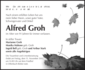 Traueranzeige von Alfred Groh von Offenbach