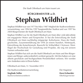 Traueranzeige von Stephan Wildhirt von Offenbach