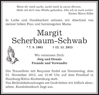 Traueranzeige von Margit Scherbaum-Schwab von Offenbach