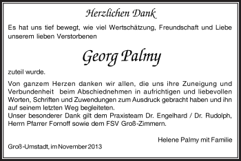 Traueranzeige von Georg Palmy von Offenbach