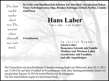 Traueranzeige von Hans Laber von Offenbach