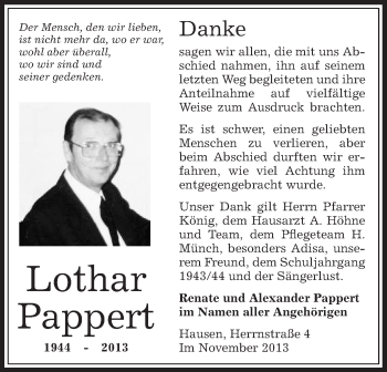 Traueranzeige von Lothar Pappert von Offenbach