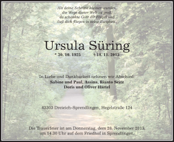 Traueranzeige von Ursula Süring von Offenbach