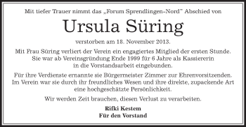 Traueranzeige von Ursula Süring von Offenbach