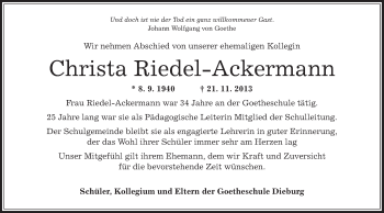 Traueranzeige von Christa Riedel-Ackermann von Offenbach