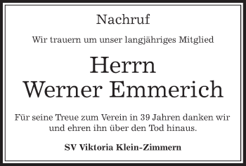 Traueranzeige von Werner Emmerich von Offenbach