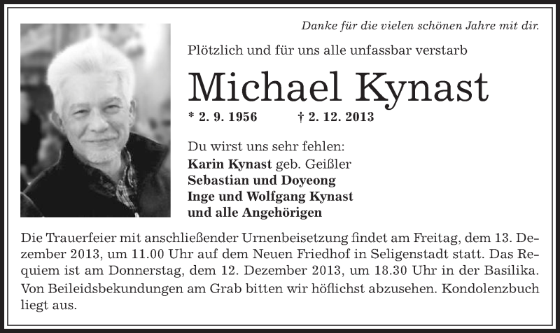  Traueranzeige für Michael Kynast vom 07.12.2013 aus Offenbach