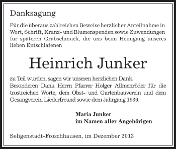 Traueranzeige von Heinrich Junker von Offenbach