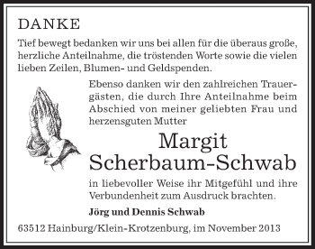 Traueranzeige von Margit Scherbaum-Schwab von Offenbach