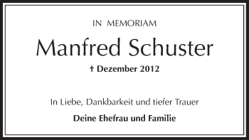 Traueranzeige von Manfred Schuster von Offenbach