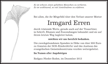 Traueranzeige von Irmgard Erren von Offenbach