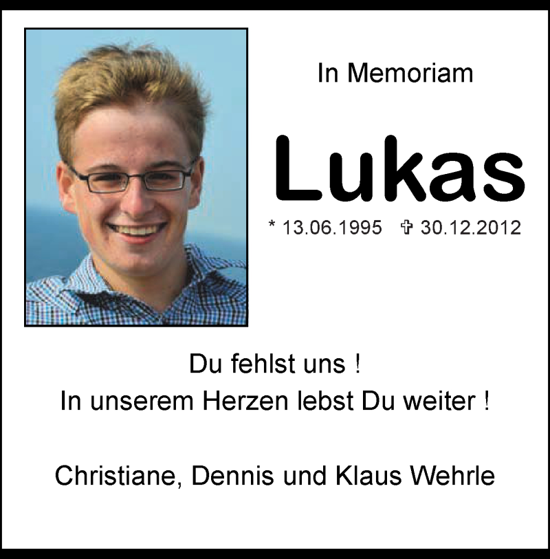  Traueranzeige für Lukas Wehrle vom 28.12.2013 aus Offenbach