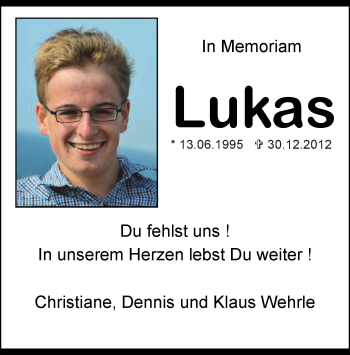 Traueranzeige von Lukas Wehrle von Offenbach