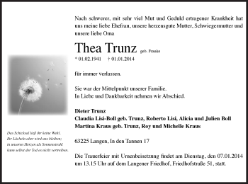 Traueranzeige von Thea Trunz von Offenbach