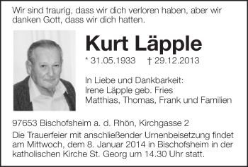 Traueranzeige von Kurt Läpple von Offenbach