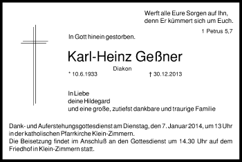 Traueranzeige von Karl-Heinz Geßner von Offenbach