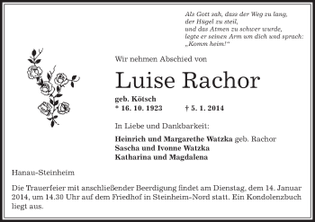 Traueranzeige von Luise Rachor von Offenbach