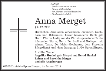 Traueranzeige von Anna Merget von Offenbach